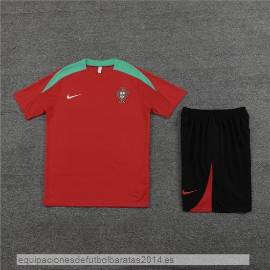 Nuevo Entrenamiento Conjunto Completo Niños Portugal 2024 Rojo Negro Baratas